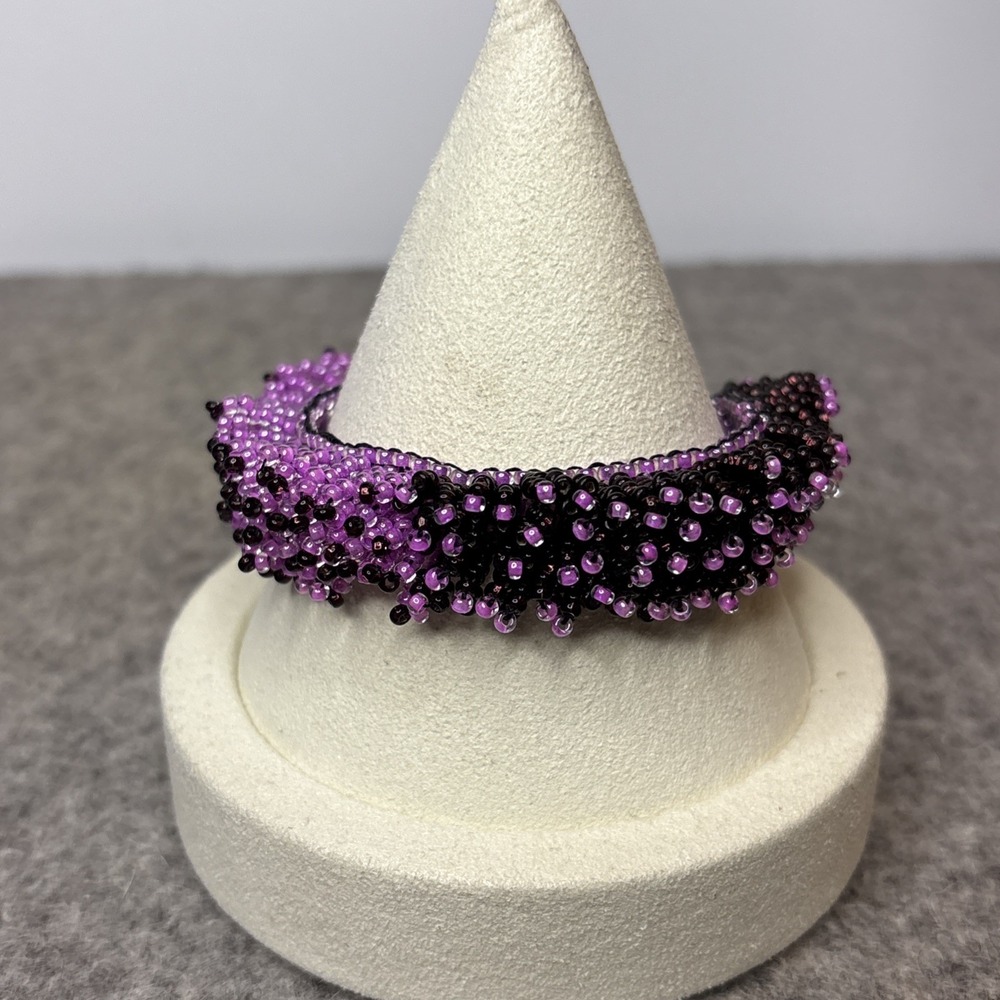 Purple Seed Bead Bracelet Adjustable Handmade Artisan Berry Cluster 6-7"